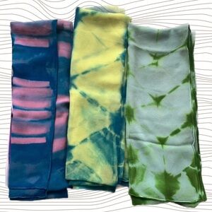Lot of 3 Hand Tie Died SILK Scarves Made by Orcas Island WA Artist Flow Bullock